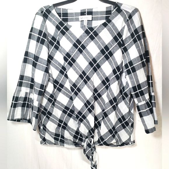 Rafaella Black and White Plaid Button Down Shirt With Tie Sz L - Picture 1 of 10